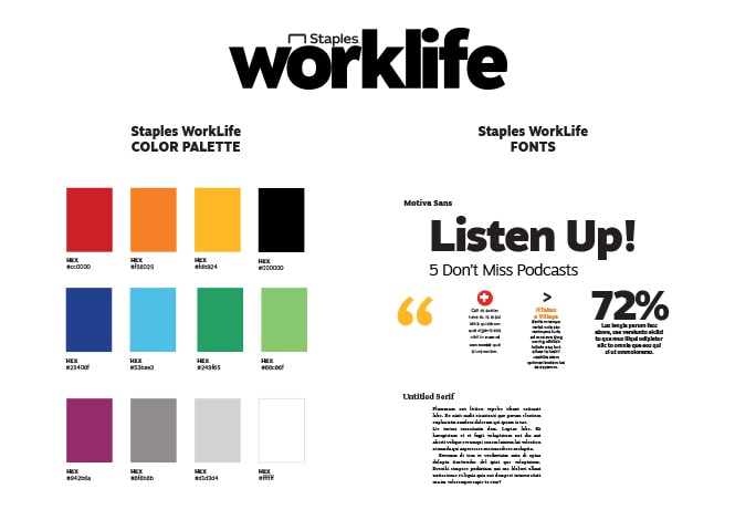 showcase of staples worklife color palette and text styles