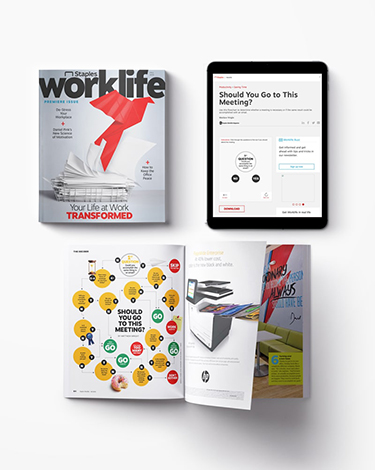 side by side comparison of a magazine spread and a tablet screen